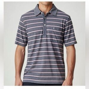 Criquet Gray and Pink Polo Shirt with Classic Stripes Size Large